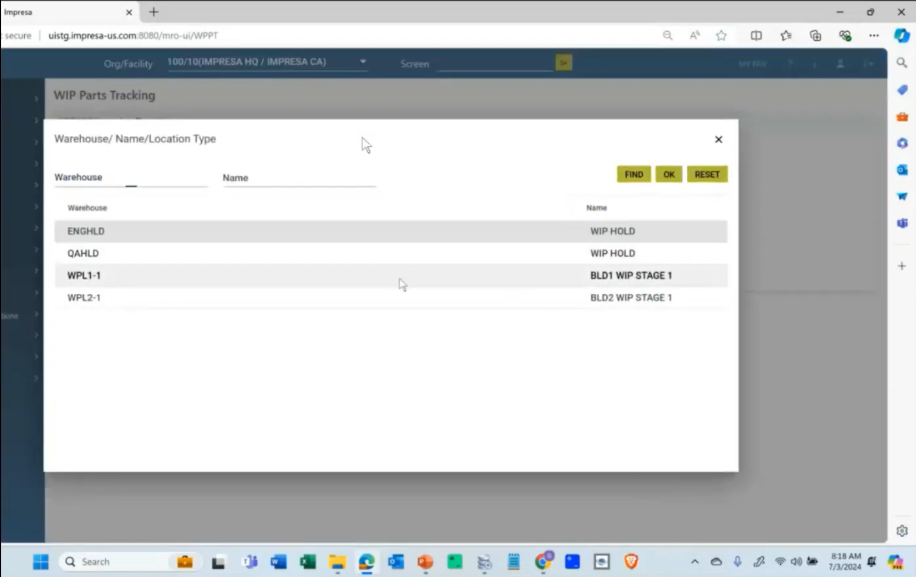 screenshot of Impresa MRO